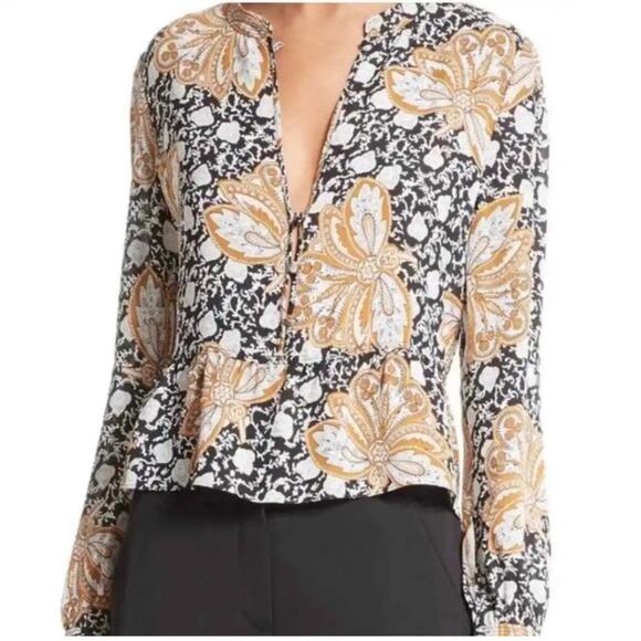 A.L.C Lox Neutral Printed Silk Top Size 4 - Picture 1 of 9